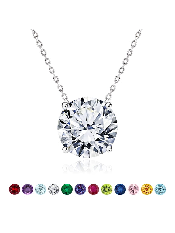 1 Carat April Birthstone Necklace for Women, Moissanite Solitaire Pendant in 18K White Gold Plated Silver, Birthday Anniversary Wedding Gift for Girlfriend Wife, Her, Woman, Teen