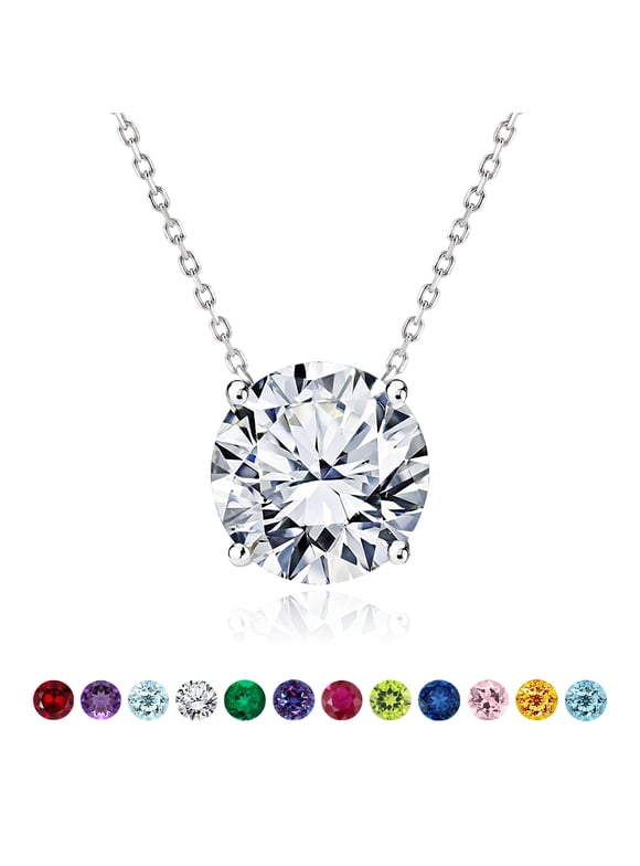 1 Carat Moissanite - April Birthstone Solitaire Pendant Necklace in 18K White Gold over Silver, Female, Adult