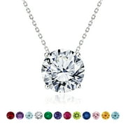 JEENMATA 1 Carat Moissanite - April Birthstone Solitaire Pendant Necklace in 18K White Gold over Silver, Female, Adult