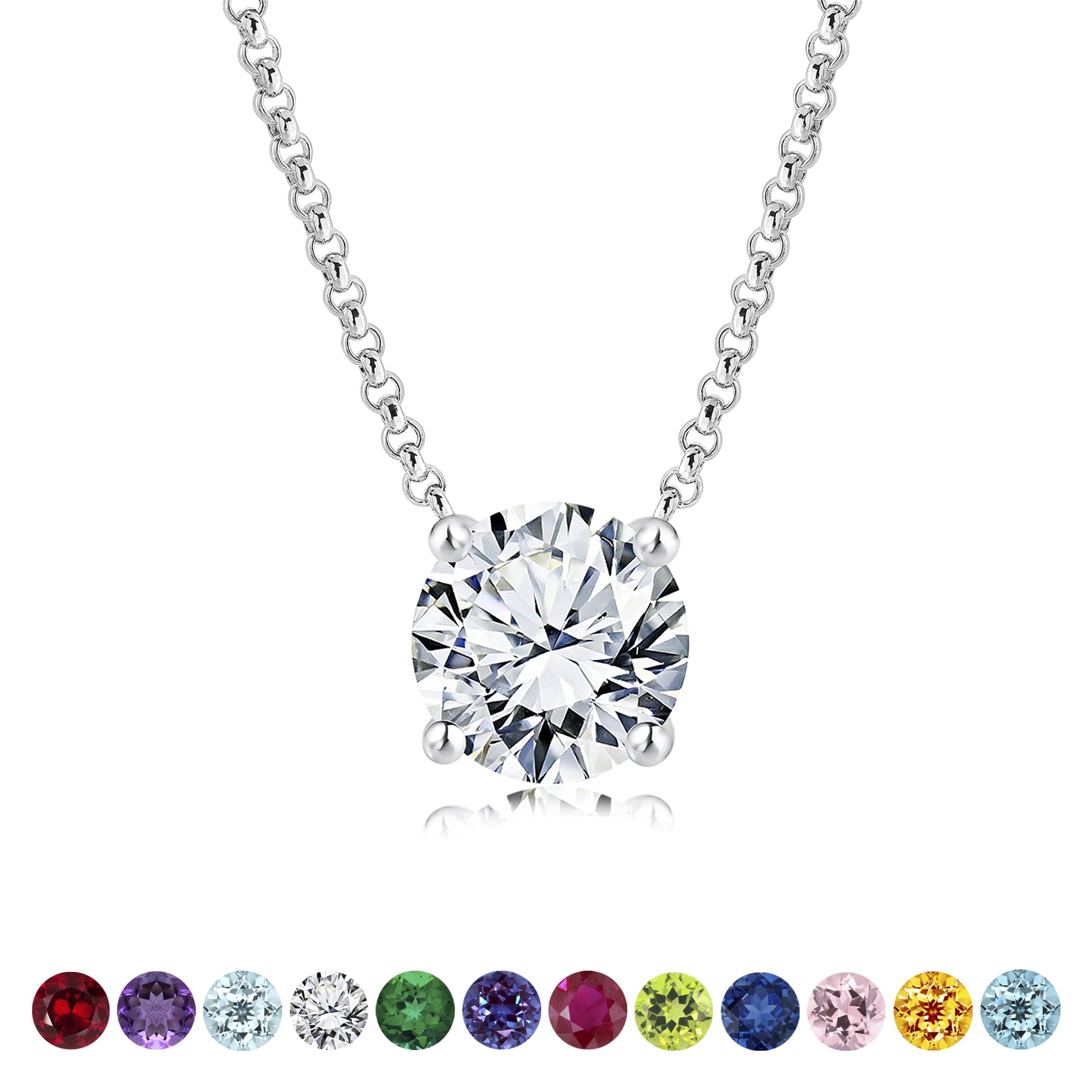 JeenMata 1 Carat Moissanite Solitaire Pendant Necklace, 18k White Gold over Silver, April Birthstone, Female, Adult  (图1)