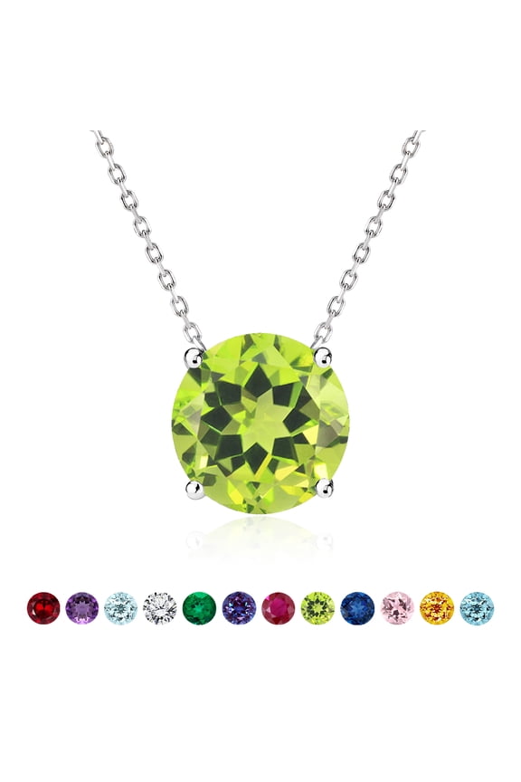 2 Carat Peridot - August Birthstone Solitaire Pendant Necklace in 18K White Gold Plated, Female, Adult