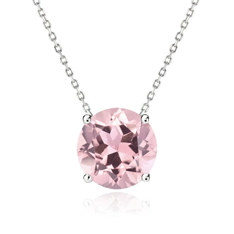 JeenMata Pink Tourmaline Birthstone Necklace, Carat Round Cut
