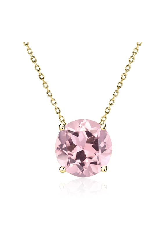 1.75 Carat Pink Tourmaline - October Birthstone Solitaire Pendant Necklace in 18K Yellow Gold Plated, Female, Adult