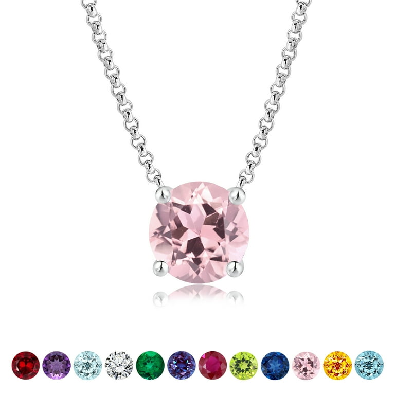 10k Solid high quality White Gold, Diamond and Pink Sapphire Necklace- October Birthstone