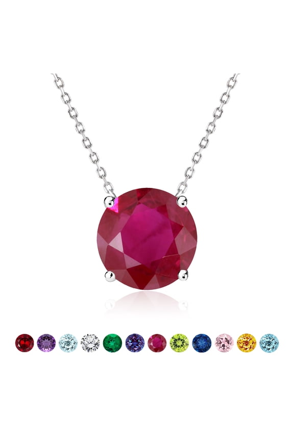 2 Carat Ruby - July Birthstone Solitaire Pendant Necklace in 18K White Gold Plated, Female, Adult