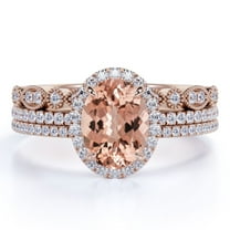 JeenMata Beautiful 2 Carat Oval Cut created morganite and Moissanite Trio Wedding Set in Rose Gold