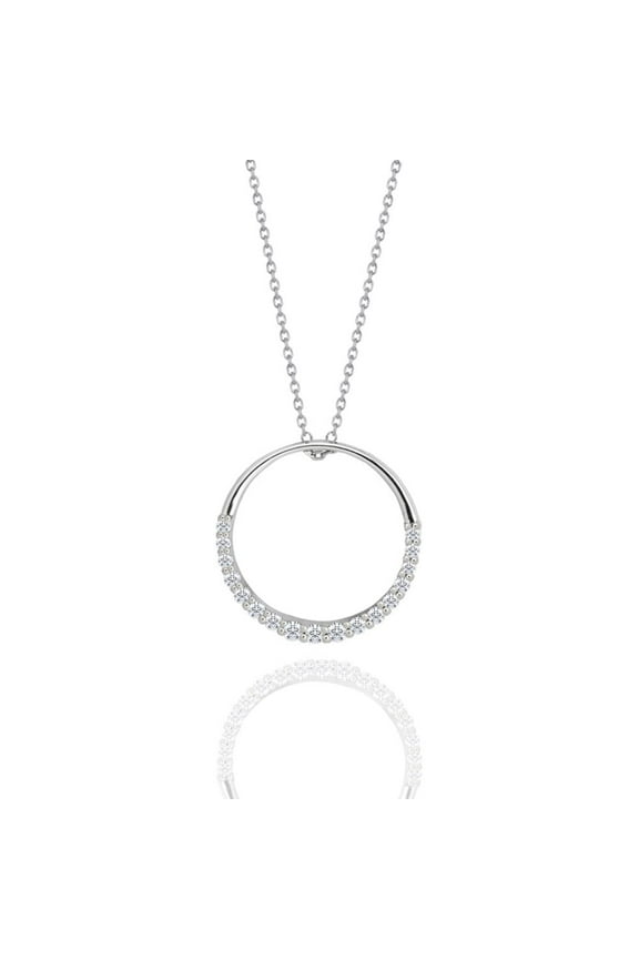 Beautiful Moissanite Circle of Love Pendant Necklace for Women in 18K White Gold Plating over Silver