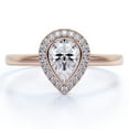 thumbnail image 1 of JeenMata 1.25 Carat Bezel Halo Pear Cut Engagement Ring Engagement Ring in 18K Rose Gold over Silver, 1 of 7