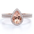 thumbnail image 1 of JeenMata Big 1.5 Carat Pear Cut created morganite and Moissanite Bridal Ring Set in Rose Gold, 1 of 6