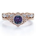 thumbnail image 1 of JeenMata Blooming 1.5 Carat Round Cut Lab Created Alexandrite and Moissanite Spring Wedding Ring Set - Eternity Band - 18k Rose Gold over Silver, 1 of 6