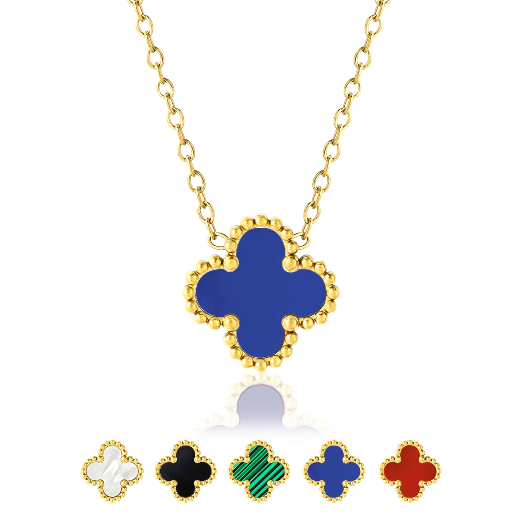JeenMata Blue Flower Pendant Necklace in Yellow Gold Plated