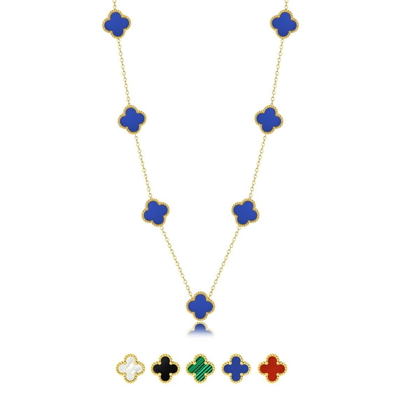 JeenMata Blue Flower Station Necklace in Yellow Gold Plated