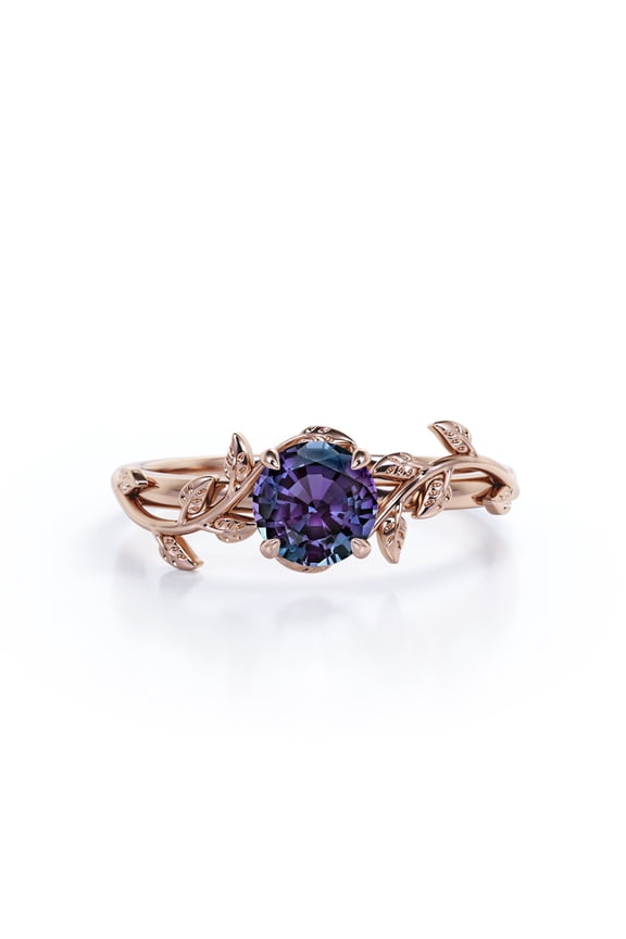 Bohemian Design 0.50 Carat Round Cut Lab Created Alexandrite Solitaire Engagement Ring in 18K Rose Gold Plating over Silver
