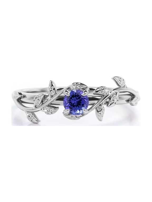 Bohemian Design 0.50 Carat Round Cut Lab Grown Tanzanite Solitaire Engagement Ring in 18K White Gold Plating over Silver
