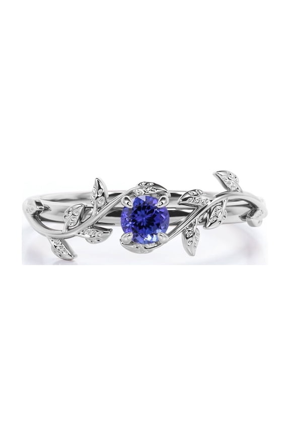 Bohemian Design 0.50 Carat Round Cut Lab Grown Tanzanite Solitaire Engagement Ring in 18K White Gold Plating over Silver