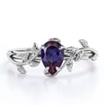 thumbnail image 1 of JeenMata Botanical Design - 1 Carat Pear Cut Lab Created Alexandrite - 4 Prong Engagement Ring - 18K White Gold Plating over Silver, 1 of 6
