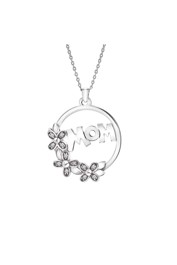 Botanical Mom Diamond Pendant Necklace in 18K White Gold over Silver