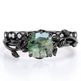 thumbnail image 1 of JeenMata Botanical Style - 1.75 Carat Cushion Cut Opaque Milky Moss Green Agate and Moissanite - Filigree Milgrain Wedding Set - 18K Black Gold Plating over Silver, 1 of 6