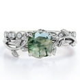 thumbnail image 1 of JeenMata Botanical Style - 1.75 Carat Cushion Cut Opaque Milky Moss Green Agate and Moissanite - Filigree Milgrain Wedding Set - 18K White Gold Plating over Silver, 1 of 7