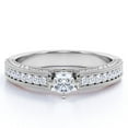 thumbnail image 1 of JeenMata Cathedral Three-Stone 1 Carat Round Cut Moissanite Vintage Design Filigree Dual Milgrain Edge In 18K White Gold Plating Over Silver, 1 of 7