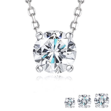 JeenMata Lab Grown Diamond 0.50 Carat Round Cut Classic Solitaire Pendant Necklace - in 18K White Gold Plating for Women