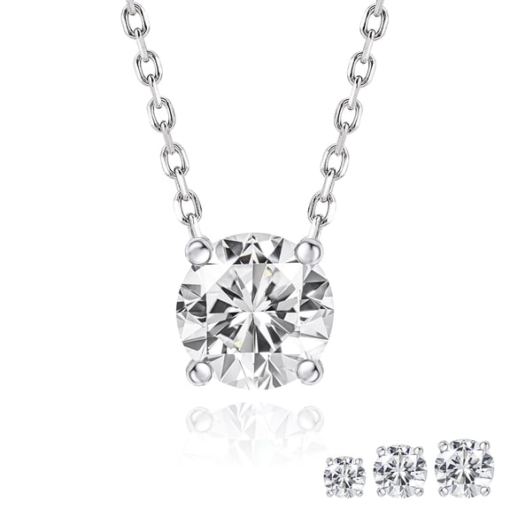 JeenMata Lab Grown Diamond 0.50 Carat Round Cut Classic Solitaire Pendant Necklace - in 18K White Gold Plating for Women
