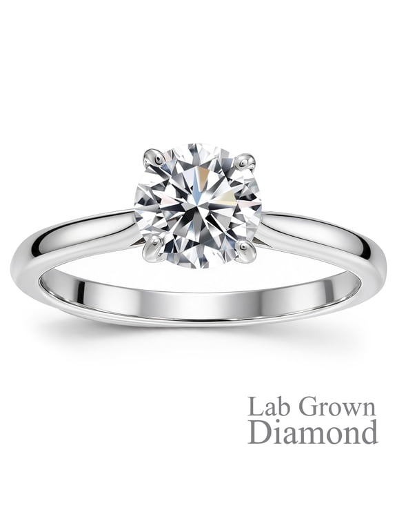 Lab Grown Diamond 0.50 Carat Round Cut Solitaire Engagement Ring in 18K White Gold Plating for Women