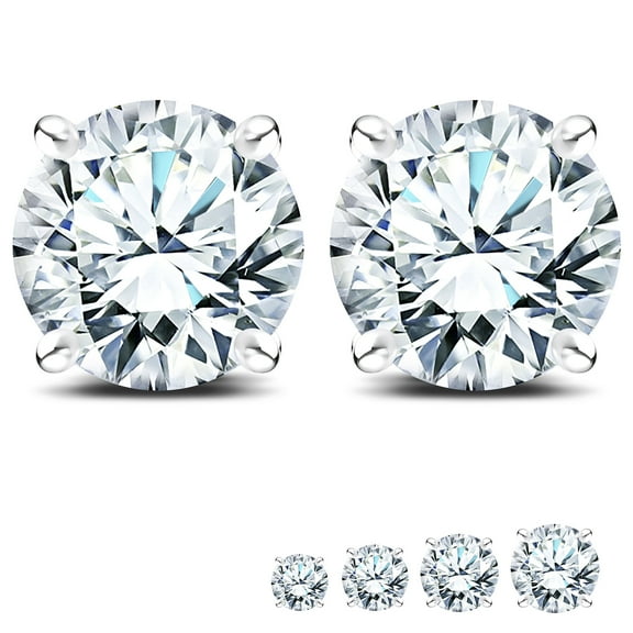 JeenMata Certified Lab Grown Diamond Earrings 0.50 Carat Round Cut 18K White Gold Plated Solitaire Studs for Women