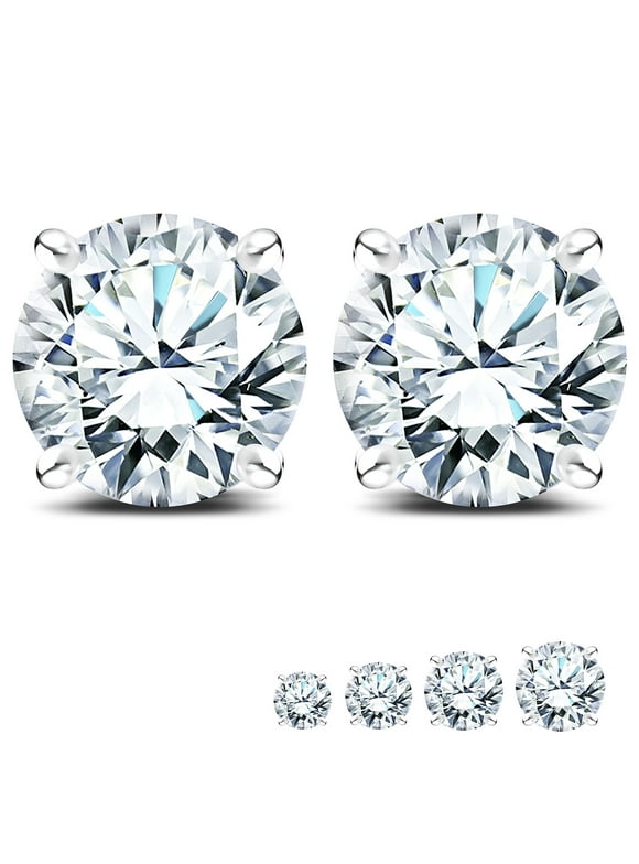 Certified Lab Grown Diamond Earrings 0.50 Carat Round Cut 18K White Gold Plated Solitaire Studs for Women