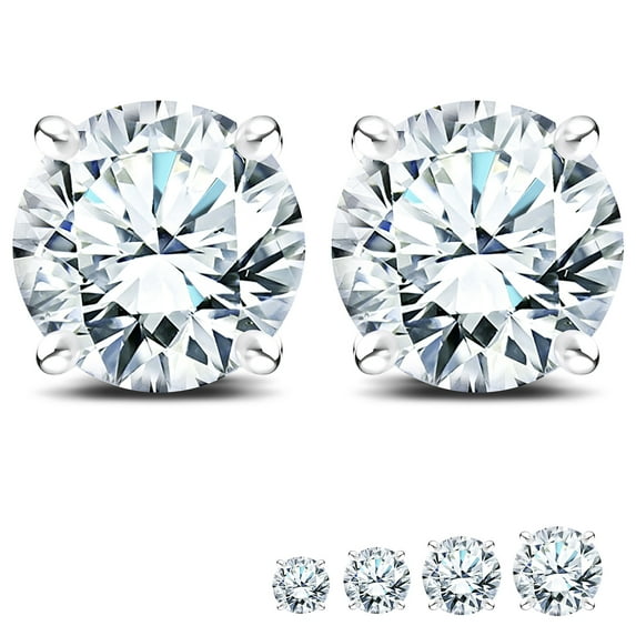 JeenMata Certified Lab Grown Diamond Earrings 0.50 Carat Round Cut 18K White Gold Plated Solitaire Studs for Women