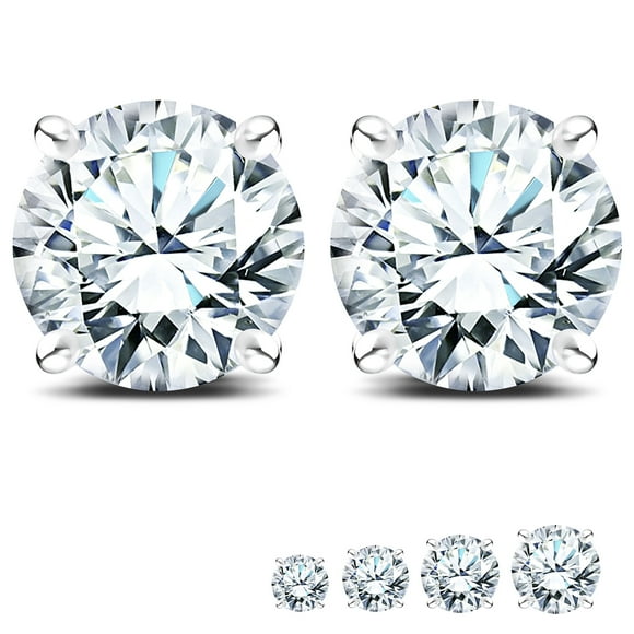 JeenMata Certified Lab Grown Diamond Earrings 0.50 Carat Round Cut 18K White Gold Plated Solitaire Studs for Women