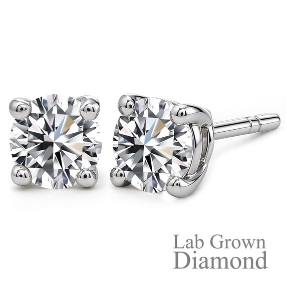 JeenMata Lab Grown Diamond Earrings 0.50 Carat Round Cut 18K White Gold Plated Solitaire Studs for Women