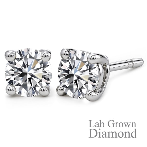 JeenMata Lab Grown Diamond Earrings 0.50 Carat Round Cut 18K White Gold Plated Solitaire Studs for Women