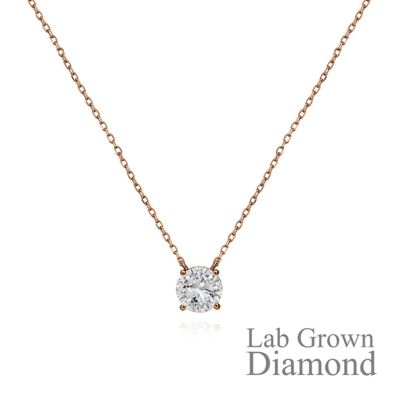 JeenMata Lab Grown Diamond 0.75 Carat Round Cut Classic Solitaire Pendant Necklace - in 18K Rose Gold Plating for Women