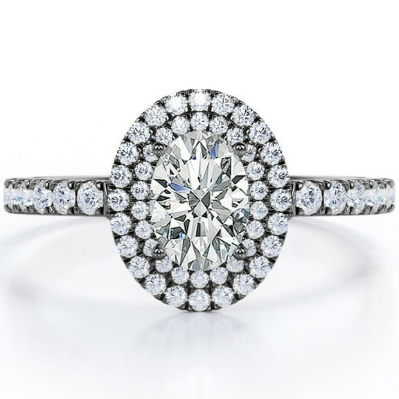 JeenMata 1.5 Carat Egg Shaped Moissanite - Duo Halo Set - Pave Style Engagement Ring - 18K Black Gold Plating over Silver
