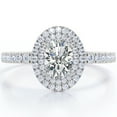 thumbnail image 1 of JeenMata 1.5 Carat Egg Shaped Moissanite - Duo Halo Set - Pave Style Engagement Ring - 18K White Gold Plating over Silver, 1 of 7