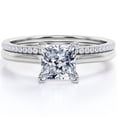 thumbnail image 1 of JeenMata 1.75 Carat Princess Cut Moissanite Pave Accented Prong Setting Bridal Ring Set in 18K White Gold Plating over Silver, 1 of 7