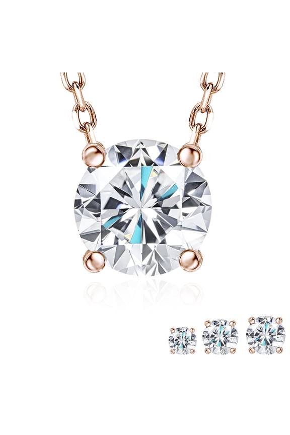 Lab Grown Diamond 1 Carat Round Cut Classic Solitaire Pendant Necklace - in 18K Rose Gold Plating for Women