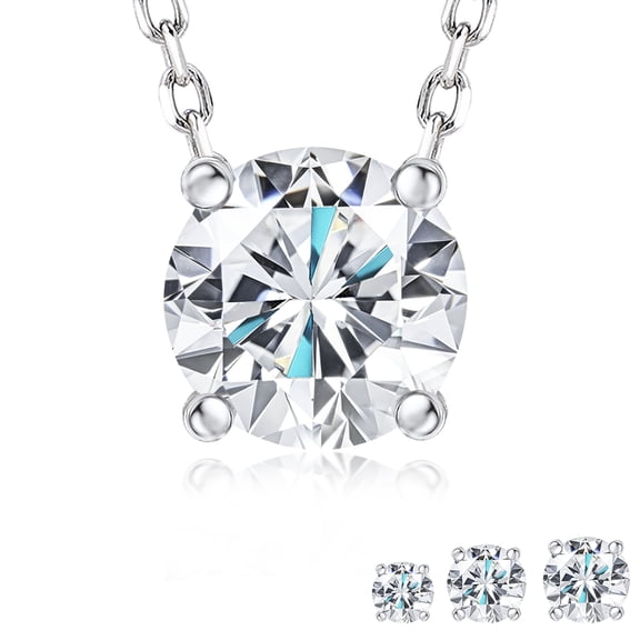JeenMata Lab Grown Diamond 1 Carat Round Cut Classic Solitaire Pendant Necklace - in 18K White Gold Plating for Women
