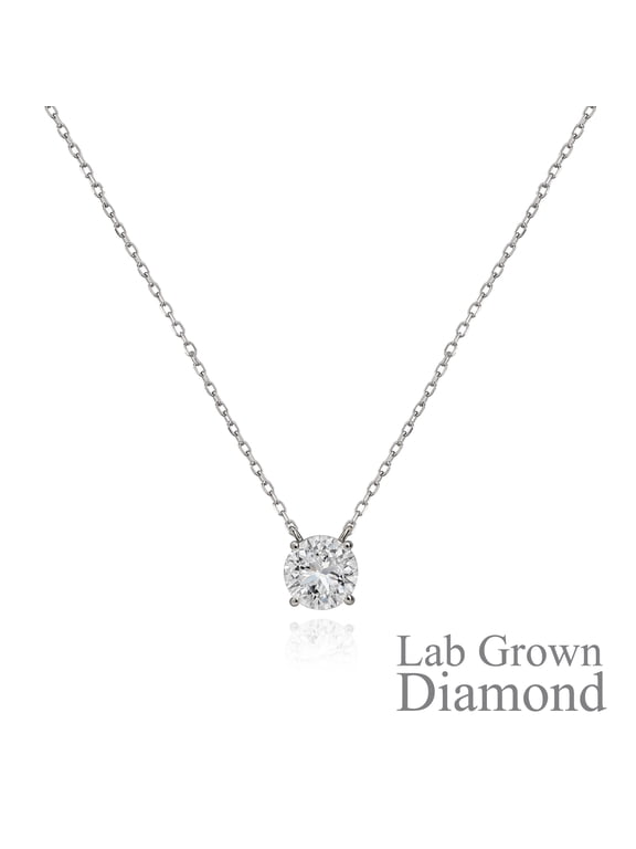 Lab Grown Diamond 1 Carat Round Cut Classic Solitaire Pendant Necklace - in 18K White Gold Plating for Women