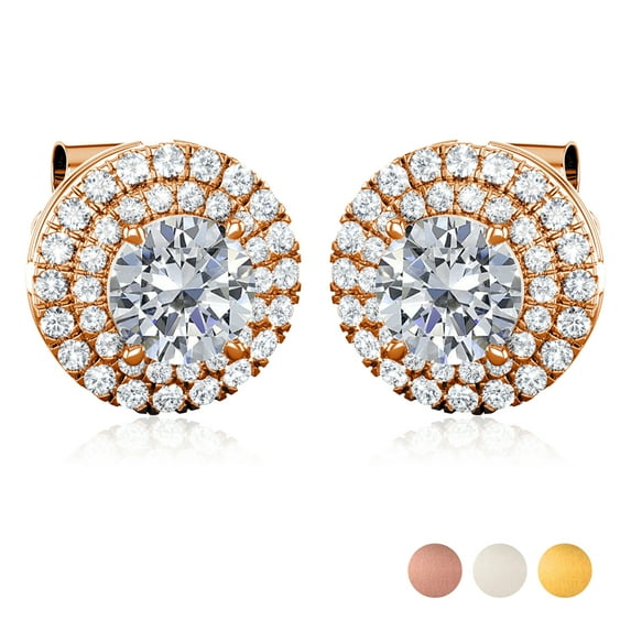 JeenMata Certified Lab Grown Diamond Halo Stud Earrings - Round Cut Stud Earrings for Women in Rose Gold Plating