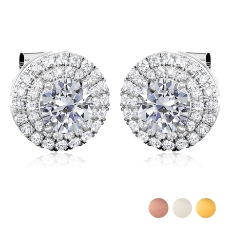 JeenMata Lab Grown Diamond Halo Stud Earrings - Round Cut Stud Earrings for Women in White Gold Plating