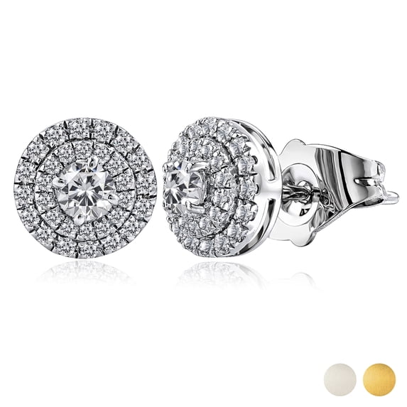 JeenMata Lab Grown Diamond Halo Stud Earrings - Round Cut Stud Earrings for Women in White Gold Plating