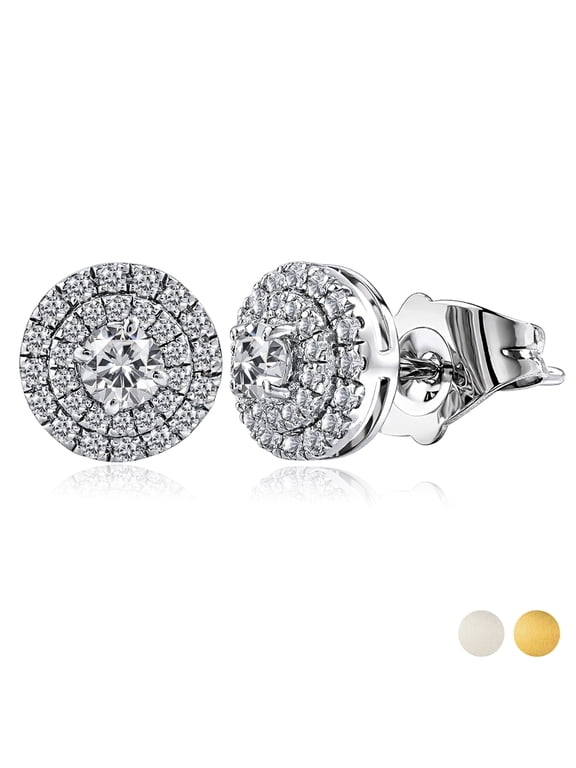 Lab Grown Diamond Halo Stud Earrings - Round Cut Stud Earrings for Women in White Gold Plating
