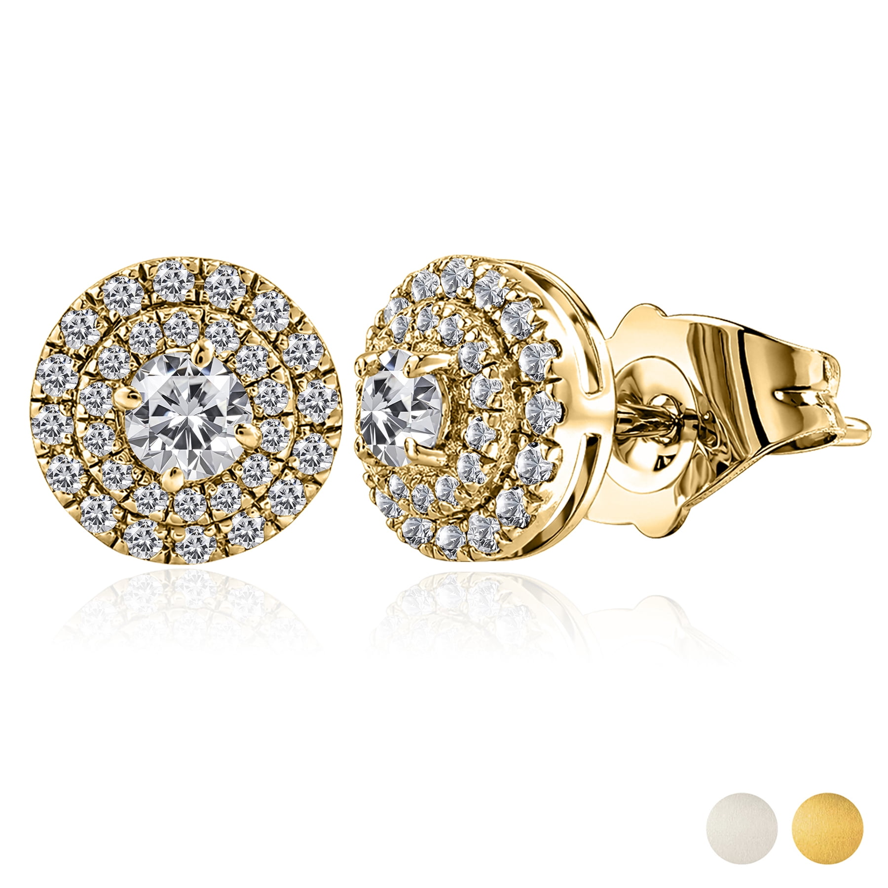 JeenMata Lab Grown Diamond Halo Stud Earrings - Round Cut Stud Earrings for Women in Yellow Gold Plating