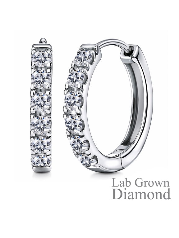 Lab Grown Diamond Hoop Earrings - Round Cut Classic Hoop Earrings for Everyday Jewelry - White Gold Plating