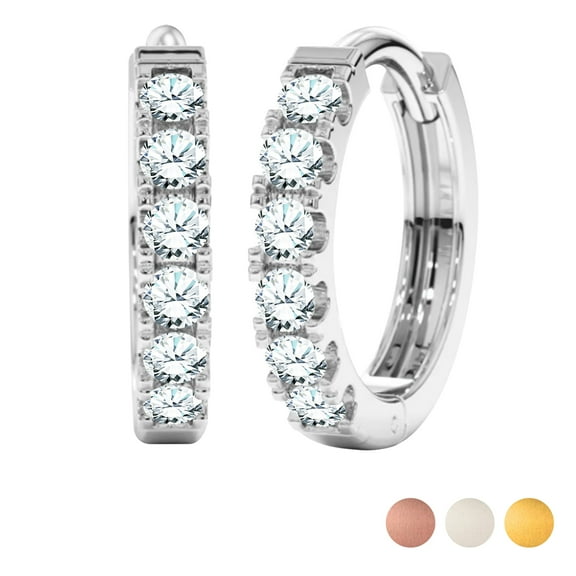 JeenMata Certified Lab Grown Diamond Hoop Earrings - Round Cut Classic Hoop Earrings for Everyday Jewelry - White Gold Plating