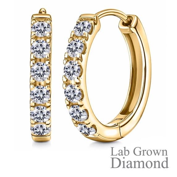 JeenMata Lab Grown Diamond Hoop Earrings - Round Cut Classic Hoop Earrings for Everyday Jewelry - Yellow Gold Plating