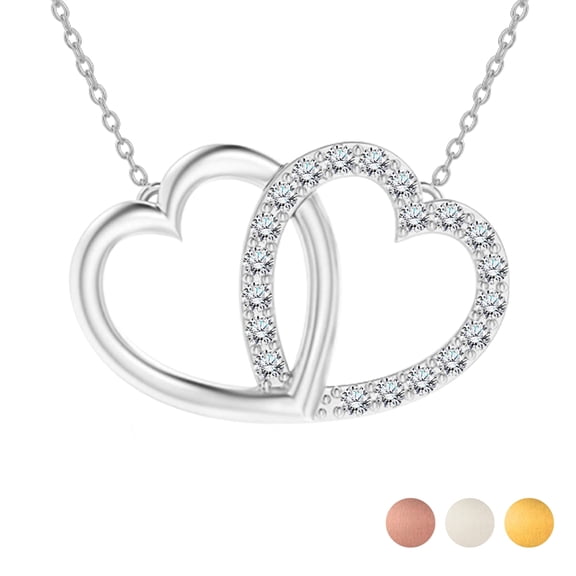 JeenMata Lab Grown Diamond Interlocking Heart Shape Pendant Necklace in White Gold Plating