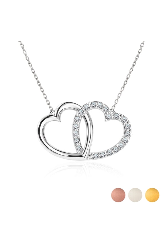 Lab Grown Diamond Interlocking Heart Shape Pendant Necklace in White Gold Plating